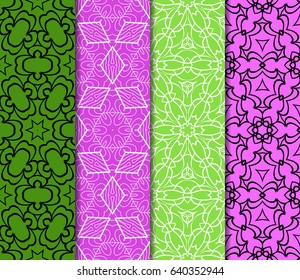 Set of geometric pattern in floral lace style. Ethnic ornament. Vector illustration. For modern interior design, fashion textile print, wallpaper, decor panel