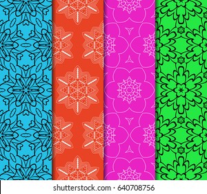 set of geometric pattern in floral lace style. Ethnic ornament. Vector illustration. For modern interior design, fashion textile print, wallpaper, decor panel