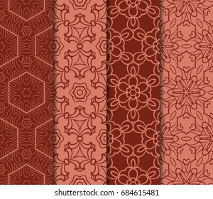 set of geometric pattern in floral lace style. Vector illustration. For modern interior design, fashion textile print, wallpaper, decor panel. brick color