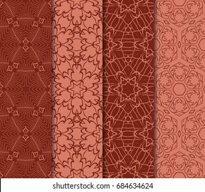 set of geometric pattern in floral lace style. Vector illustration. For modern interior design, fashion textile print, wallpaper, decor panel. brick color