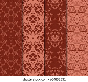 set of geometric pattern in floral lace style. Vector illustration. For modern interior design, fashion textile print, wallpaper, decor panel. brick color