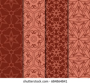 set of geometric pattern in floral lace style. Vector illustration. For modern interior design, fashion textile print, wallpaper, decor panel. brick color