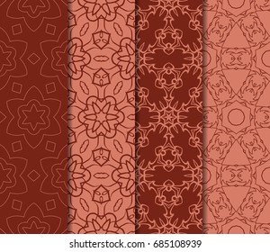 set of geometric pattern in floral lace style. Vector illustration. For modern interior design, fashion textile print, wallpaper, decor panel. brick color