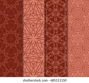set of geometric pattern in floral lace style. Vector illustration. For modern interior design, fashion textile print, wallpaper, decor panel. brick color