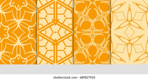 Set Of Geometric Pattern in floral and geometric style. ethnic ornament. vector illustration. for modern interior design, fashion textile print, wallpaper, decor panel. orange color