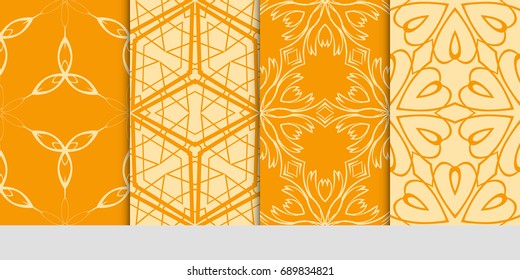 Set Of Geometric Pattern in floral and geometric style. ethnic ornament. vector illustration. for modern interior design, fashion textile print, wallpaper, decor panel. orange color