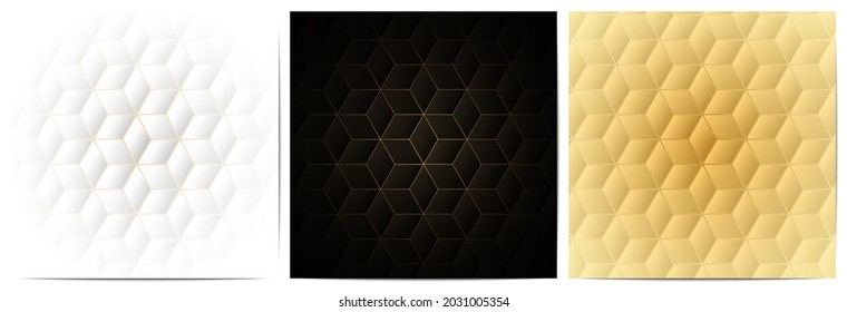  Satz geometrischer Muster goldener Linien. Luxus auf schwarz-weißem und goldenem Hintergrund mit mehrfarbigem Hintergrund
