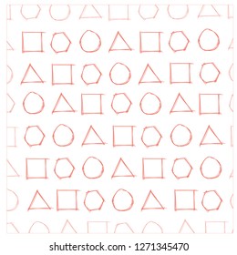 Set of geometric pattern hand drawn style illustration in orange colors for background and print