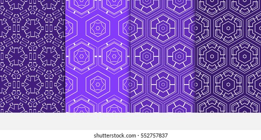 set of geometric pattern of hexagons. Seamless vector illustration. for the design, printing, presentations, wallpapers. purple color