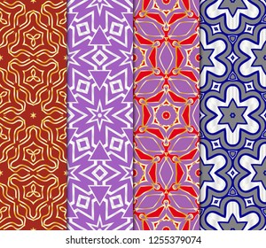 Set of geometric pattern in lace style. Ethnic ornament. Vector illustration. For modern line texture for wallpaper, packaging, banners, textile fashion fabric print, invitation cards.
