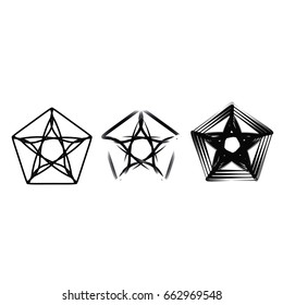 Set geometric pattern pentagram stars