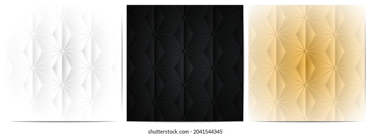   Set of geometric pattern with polygonal shape luxury of black,white and gold background 
