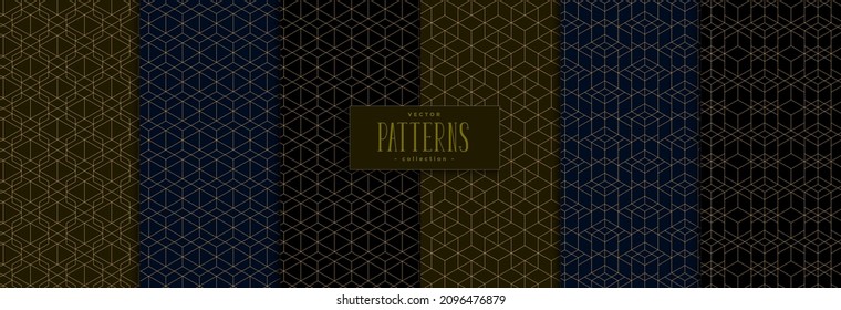 Set of geometric pattern polygonal shape. Luxury dark background with golden lines modern stylish
