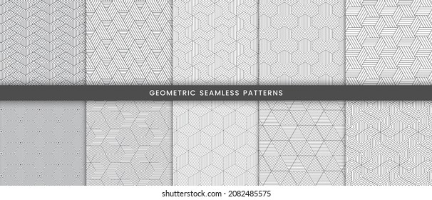 Set of geometric pattern with stripes lines polygonal shape grey on white background