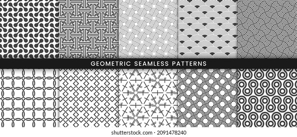 Satz geometrischer Muster, traditionell chinesisch und japanisch, nahtlos auf grauem Hintergrund 