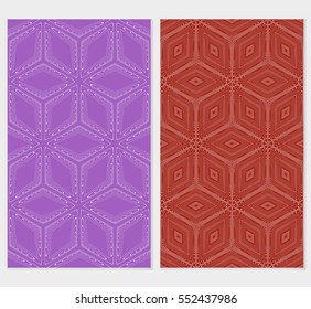 set of geometric pattern of various cube. vector illustration. purple, red backgorund