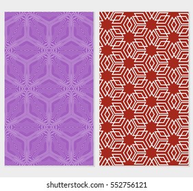 set of geometric pattern of various cube. vector illustration. purple, red backgorund
