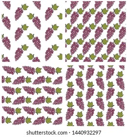 Set of geometric patterns with bunches of grapes. Vector background.