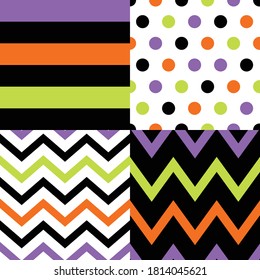 Set of geometric patterns in colors of Happy Halloween. Background for holiday and party.
