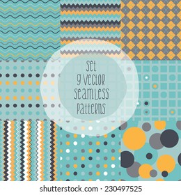 set of geometric patterns. Include squares, circles, waves, zigzags, and other elements