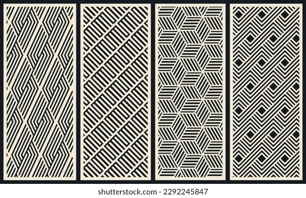 Satz geometrischer Muster. Laserschneiden von Dekorplatten. Vorlage zum Schneiden von Sperrholz, Holz, Papier, Pappe und Metall.