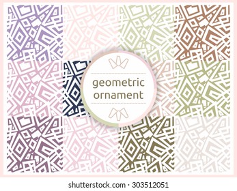 Set of geometric patterns in pastel gentle tones. Seamless pattern, background, texture. Vector ornament. Decorative tiles.