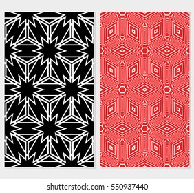 set of Geometric patterns of the shape cube. seamless ornament. Vector illustration. For wallpaper design, prints, interior decoration. black, red background