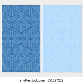 set of Geometric patterns of the shape cube. seamless ornament. Vector illustration. For wallpaper design, prints, interior decoration. blue background