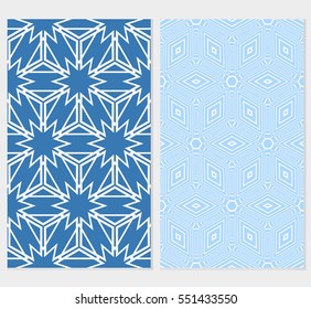 set of Geometric patterns of the shape cube. seamless ornament. Vector illustration. For wallpaper design, prints, interior decoration. blue background