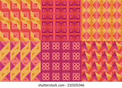 Set of geometric patterns with squares, triangles and visual effects