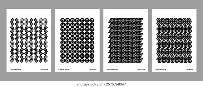 Set of geometric patterns with unique shapes from rounded triangles and pentagons.