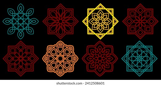 Set of geometric patterns with vibrant contrasting colors
