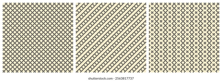 Set of geometric patterns. Vintage art with square shape elements. Endless flat vector design.