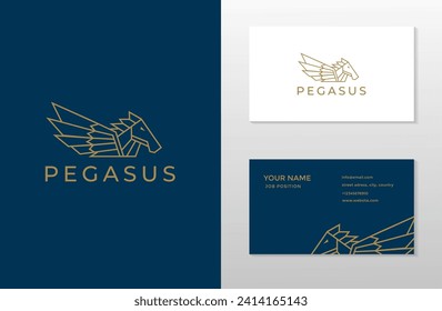 Set of Geometric Pegasus Logo and business card, line art pegasus design vector
