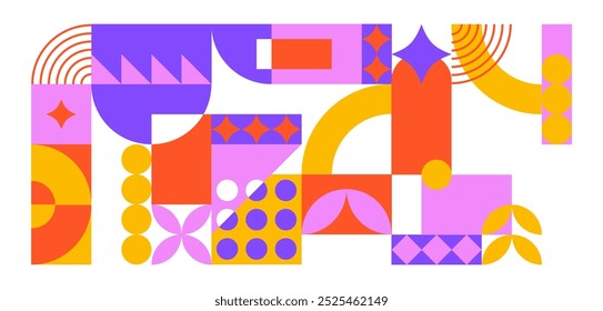 Set of geometric pink and orange poster, bauhaus shapes pattern, bauhaus abstract collection of backgrounds, modern geometry trendy design poster