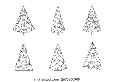 Set von geometrischen Polygon Weihnachtsbaum Linie Art Vektorgrafiken