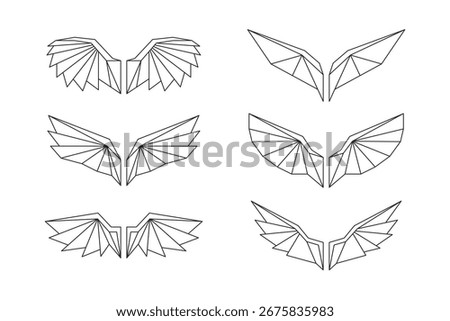 Set of Geometric Polygon Wing Line Art Vector Illustrations