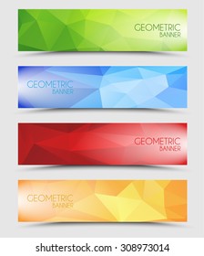 Set of geometric polygonal banner color of green, blue, red and orange