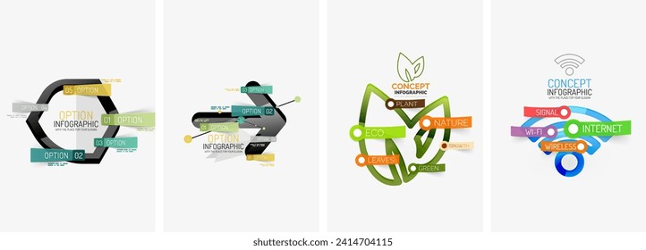Conjunto de fondos geométricos de póster con infografías de diseño de línea de tiempo. Ilustración vectorial para fondo de escritorio, pancarta, fondo, tarjeta, ilustración del libro, página de inicio