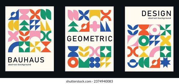 Set of geometric poster, bauhaus shapes pattern, bauhaus abstract collection of backgrounds, modern trendy design poster