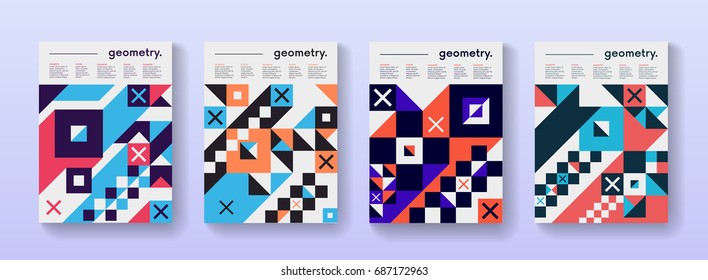 Set of geometric poster cards flat design. Applicable for Placards, Covers, Flayers, Banners, Brochures.