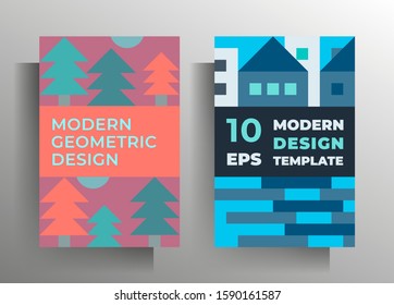 Set of geometric poster templates, covers for book, catalog, brochure. Modern colored design. Vector 10 EPS. A4 format.