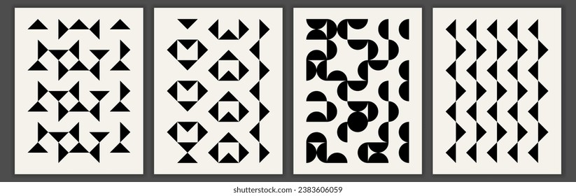 Set of geometric posters. Abstract circle, triangle and square elements. 
Trendy bauhaus pattern backgrounds