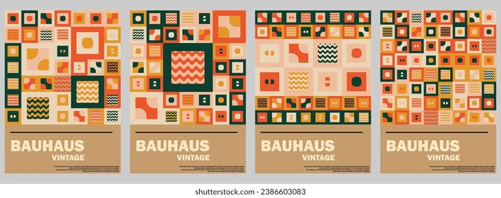 Set of geometric posters, Bauhaus cover templates, abstract geometry, retro pattern background, useful for web background, poster art design, magazine front page, hi-tech print, and cover artwork.