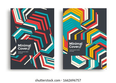 Set of geometric posters design. Dynamic striped background design for covers, flyers. Vector Line arrow graphic cover.
