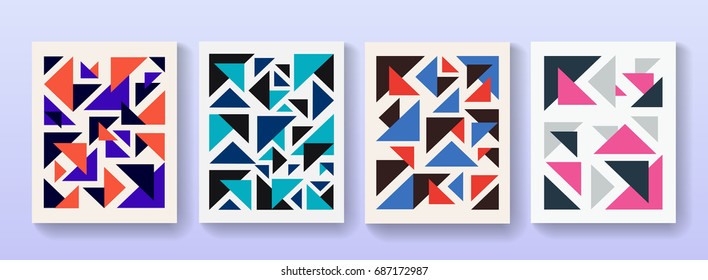 Set of geometric posters with tringle shapes. Cover with polygon elements vector design.