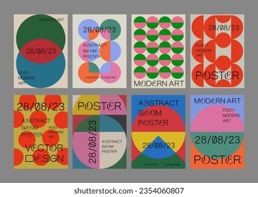 Set Of Geometric Postmodern Inspired Posters. Cool Abstract Geometrical Modern Covers. Bauhaus Shape Forms. Swiss Design Pattern.