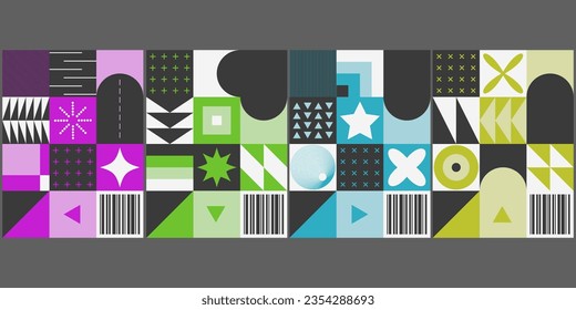 Set Of Geometric Postmodern Inspired Posters. Cool Abstract Geometrical Modern Covers. Bauhaus Shape Forms. Swiss Design Pattern.