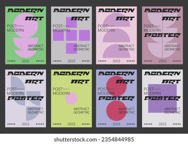 Satz geometrischer Postmoderne inspirierter Poster. Cool Abstrakte, moderne geometrische Covers. Bauhaus Shape Forms. Schweizerisches Design-Muster.