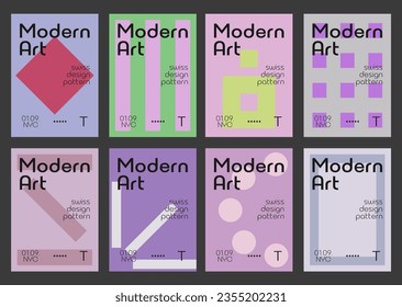 Set Of Geometric Postmodern Inspired Posters. Cool Abstract Geometrical Modern Covers. Bauhaus Shape Forms. Swiss Design Pattern.